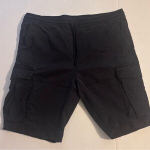 H&M Men’s Black Twill Cargo Shorts Elastic Band Size Large
